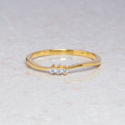 Minimal 3 Diamond Wavy Stacking Ring