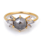 Salt and Pepper Hexagon Solitaire Engagement Ring
