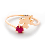 Open Clover Promise Ring with Raw Ruby