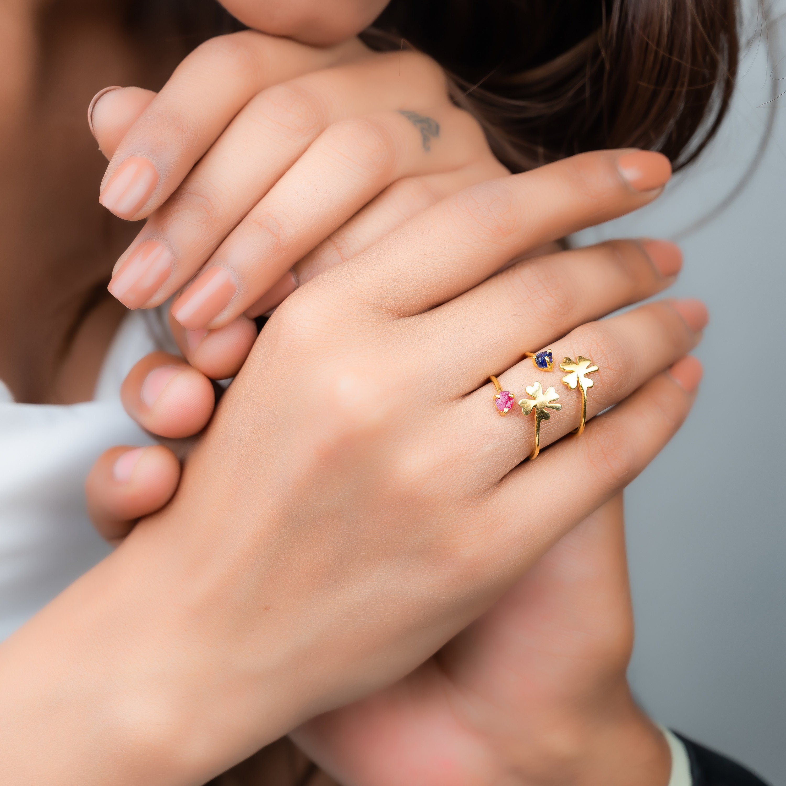 Open Clover Promise Ring with Raw Ruby