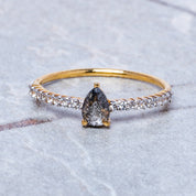 Pear Shape Salt and Pepper Engagement Ring
