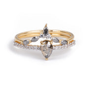 Pear Shape Salt and Pepper Engagement Ring