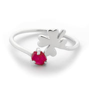 Open Clover Promise Ring with Raw Ruby
