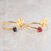 Open Clover Promise Ring with Raw Ruby