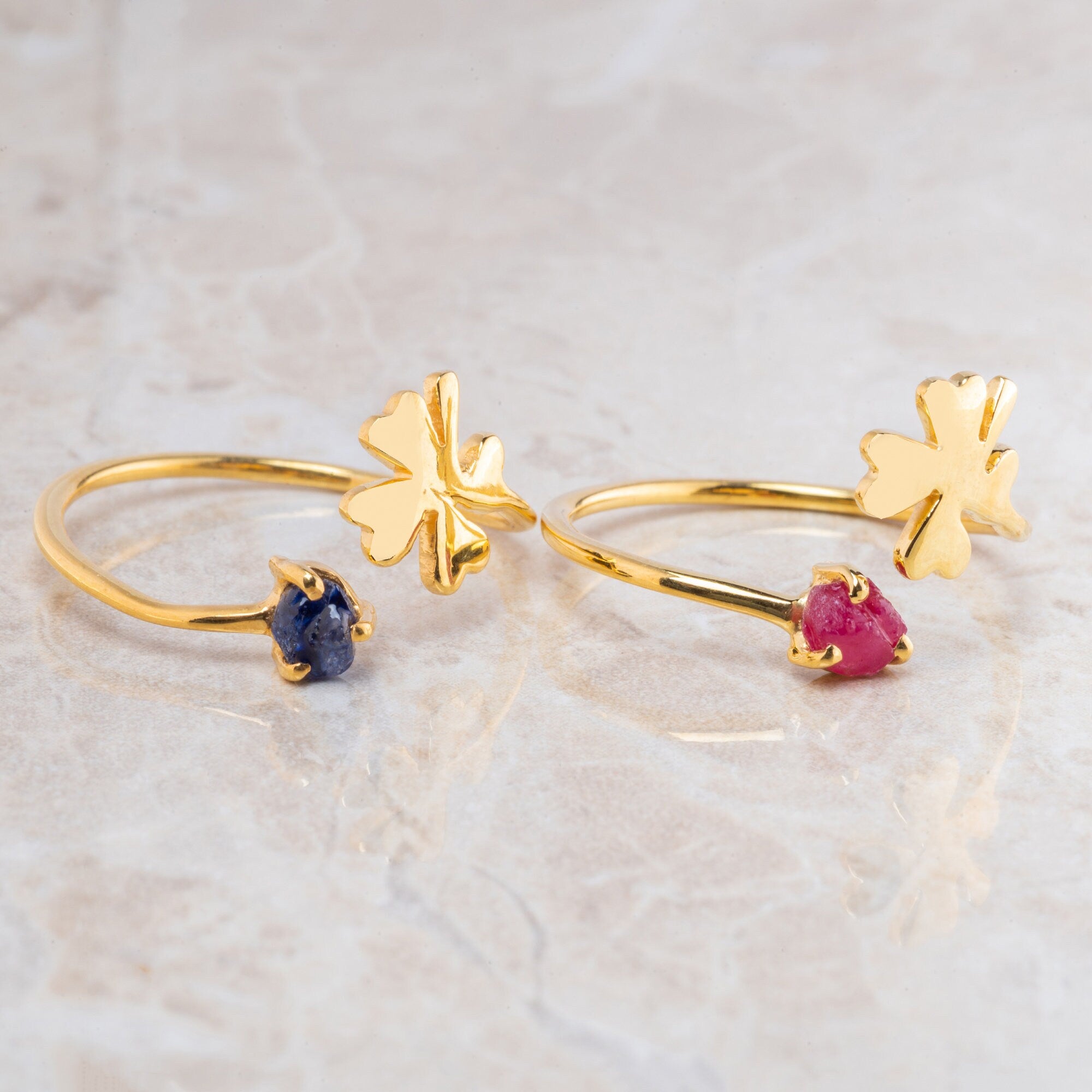 Open Clover Promise Ring with Raw Ruby