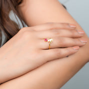 Open Clover Promise Ring with Raw Ruby