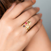 Open Clover Promise Ring with Raw Ruby