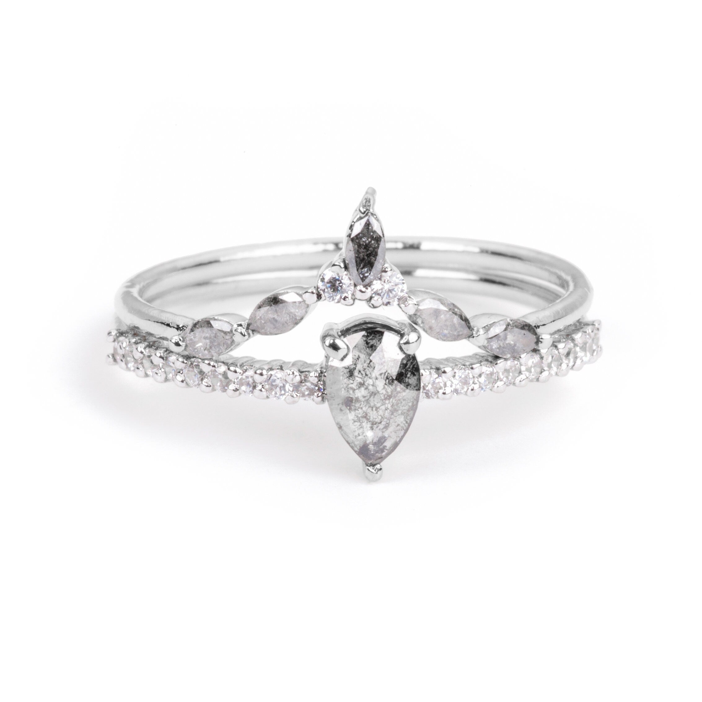 Pear Shape Salt and Pepper Engagement Ring