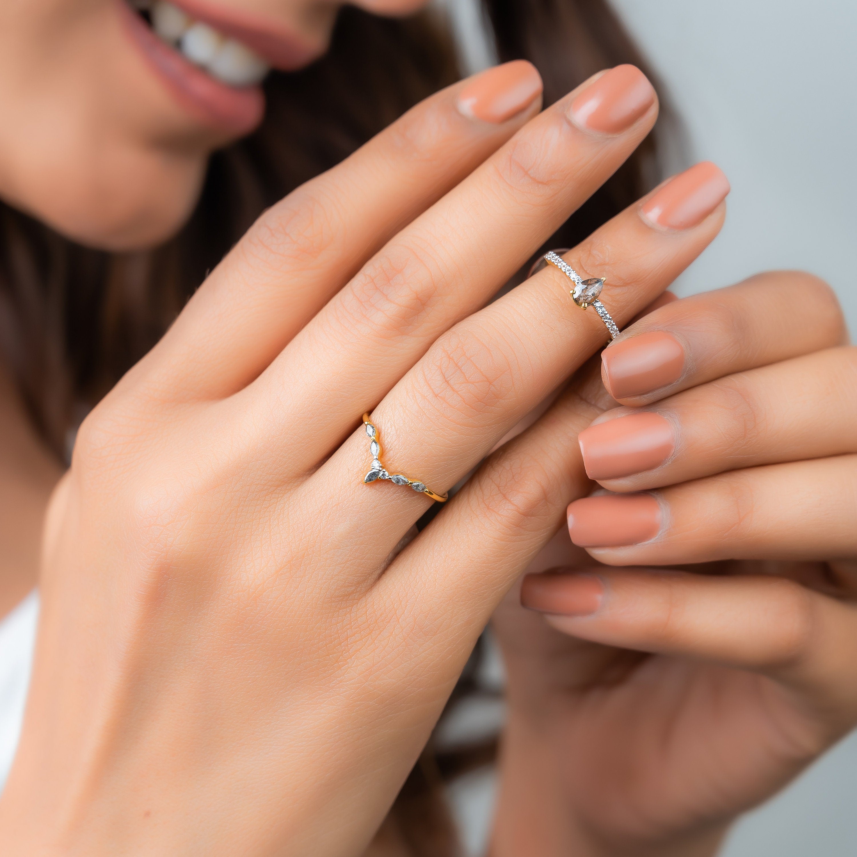 Pear Shape Salt and Pepper Engagement Ring