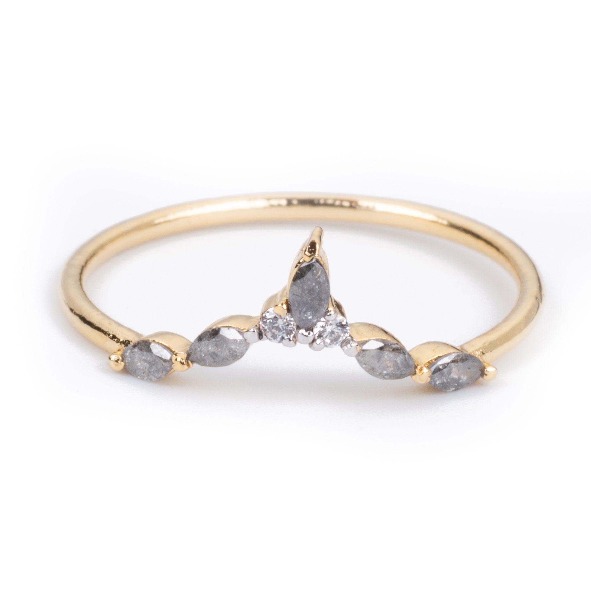 Pear Shape Salt and Pepper Engagement Ring