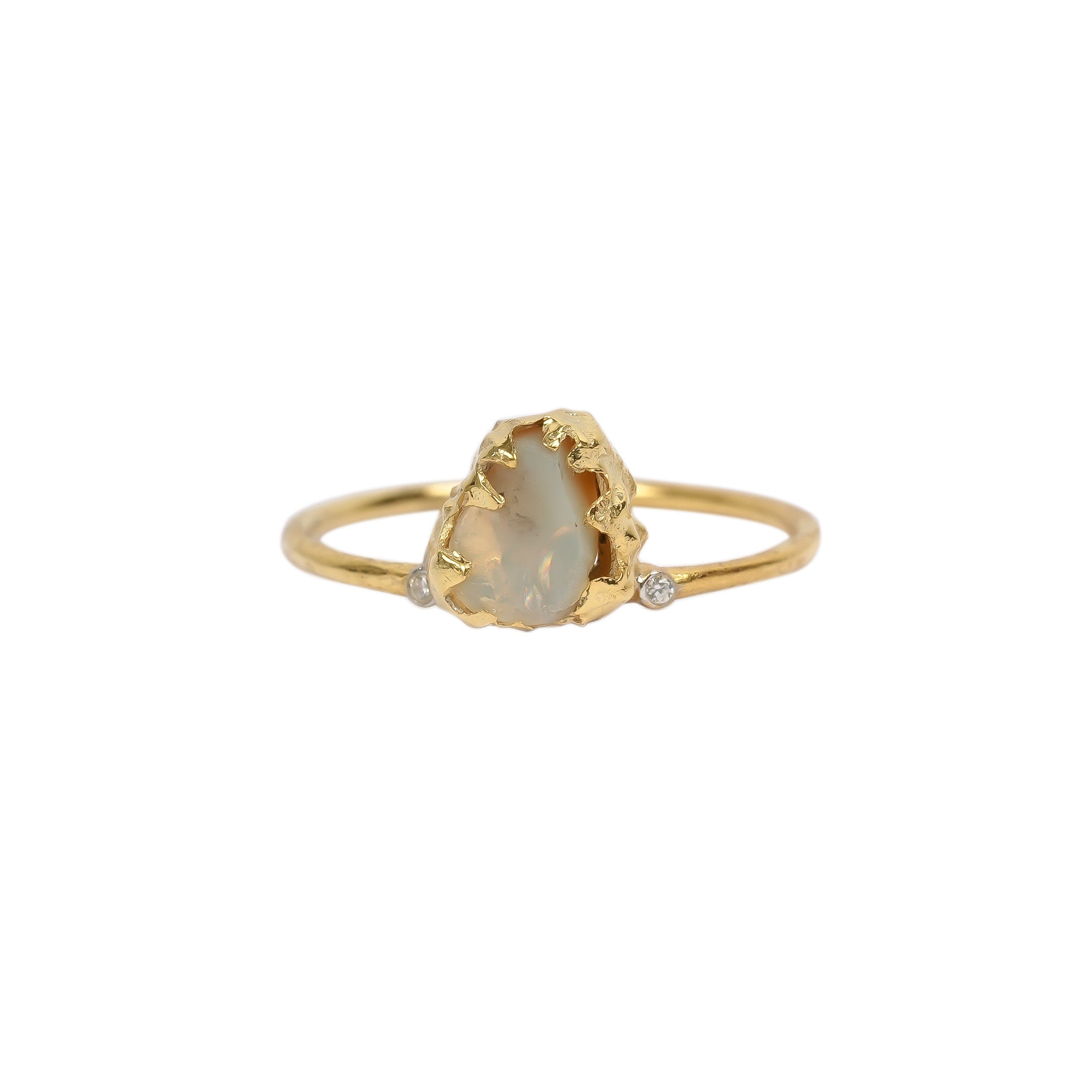 Natural Raw Opal & Diamond Solitaire Ring