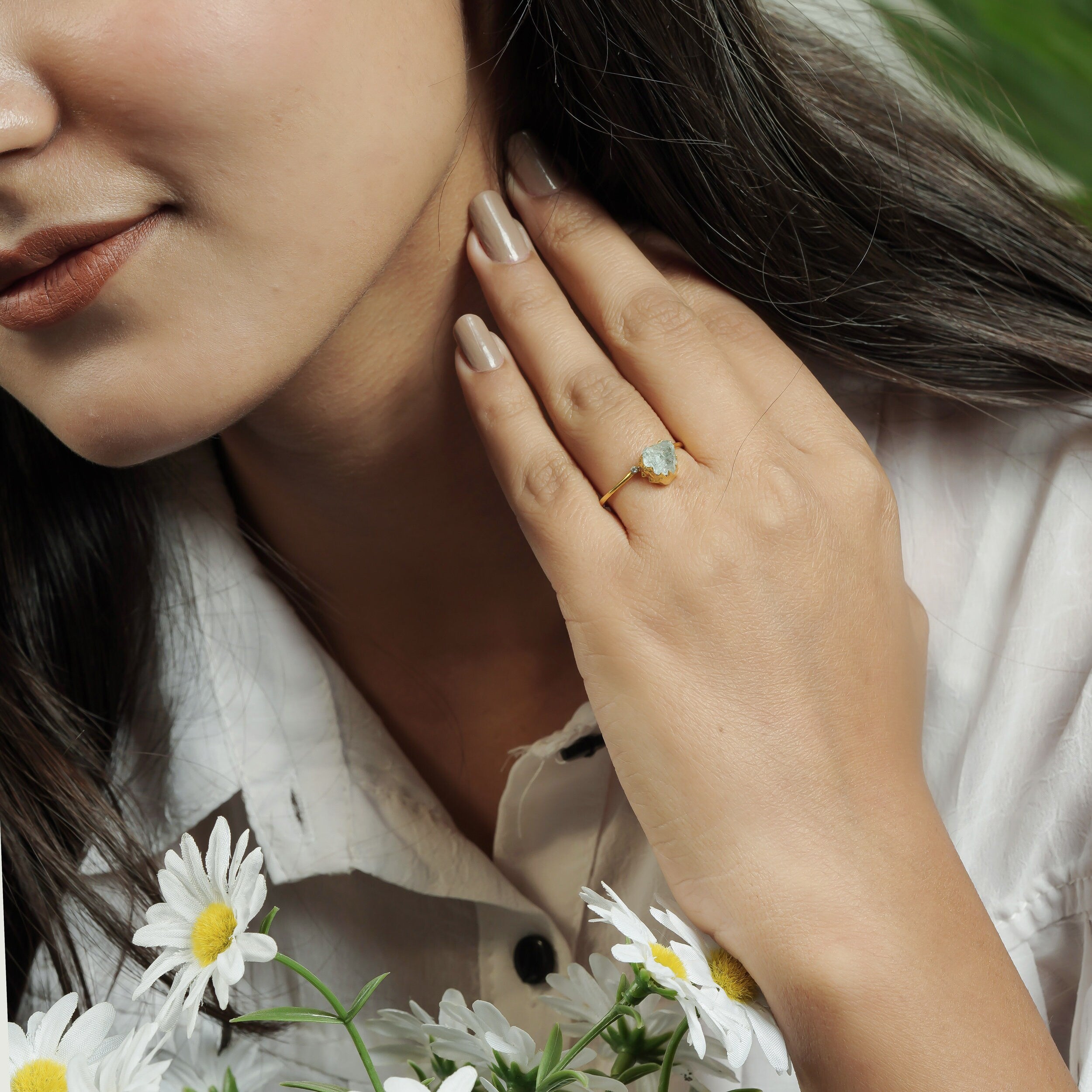 Raw Blue Aquamarine Ring