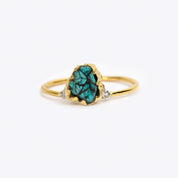 Natural Raw Turquoise & Diamond Solitaire Ring
