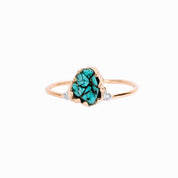 Natural Raw Turquoise & Diamond Solitaire Ring