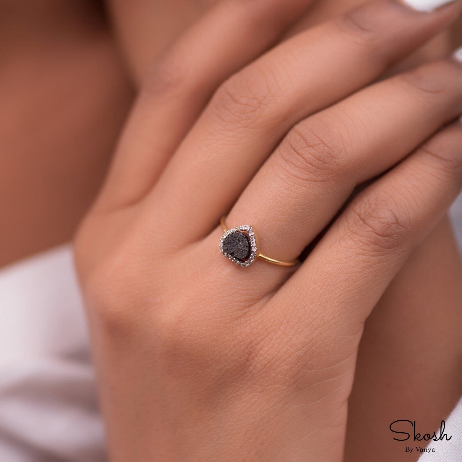 Heart Ring with Black Rough Diamonds