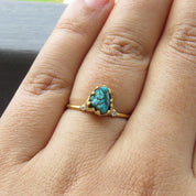 Natural Raw Turquoise & Diamond Solitaire Ring