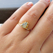 Natural Raw Opal & Diamond Solitaire Ring