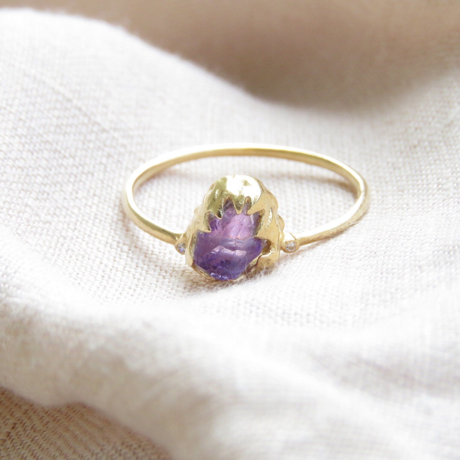 Natural Raw Amethyst Solitaire Ring