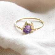 Natural Raw Amethyst Solitaire Ring