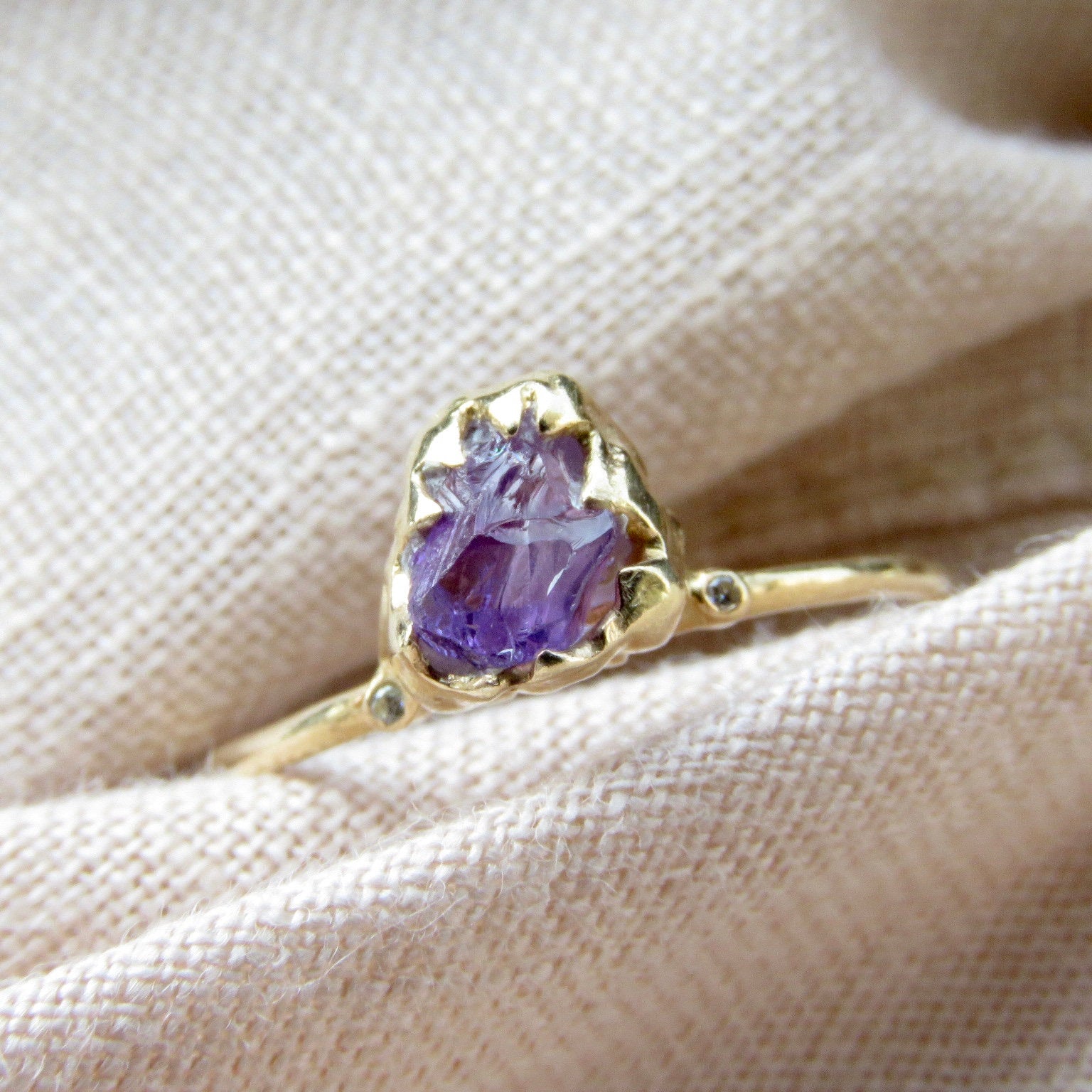 Natural Raw Amethyst Solitaire Ring