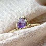 Natural Raw Amethyst Solitaire Ring