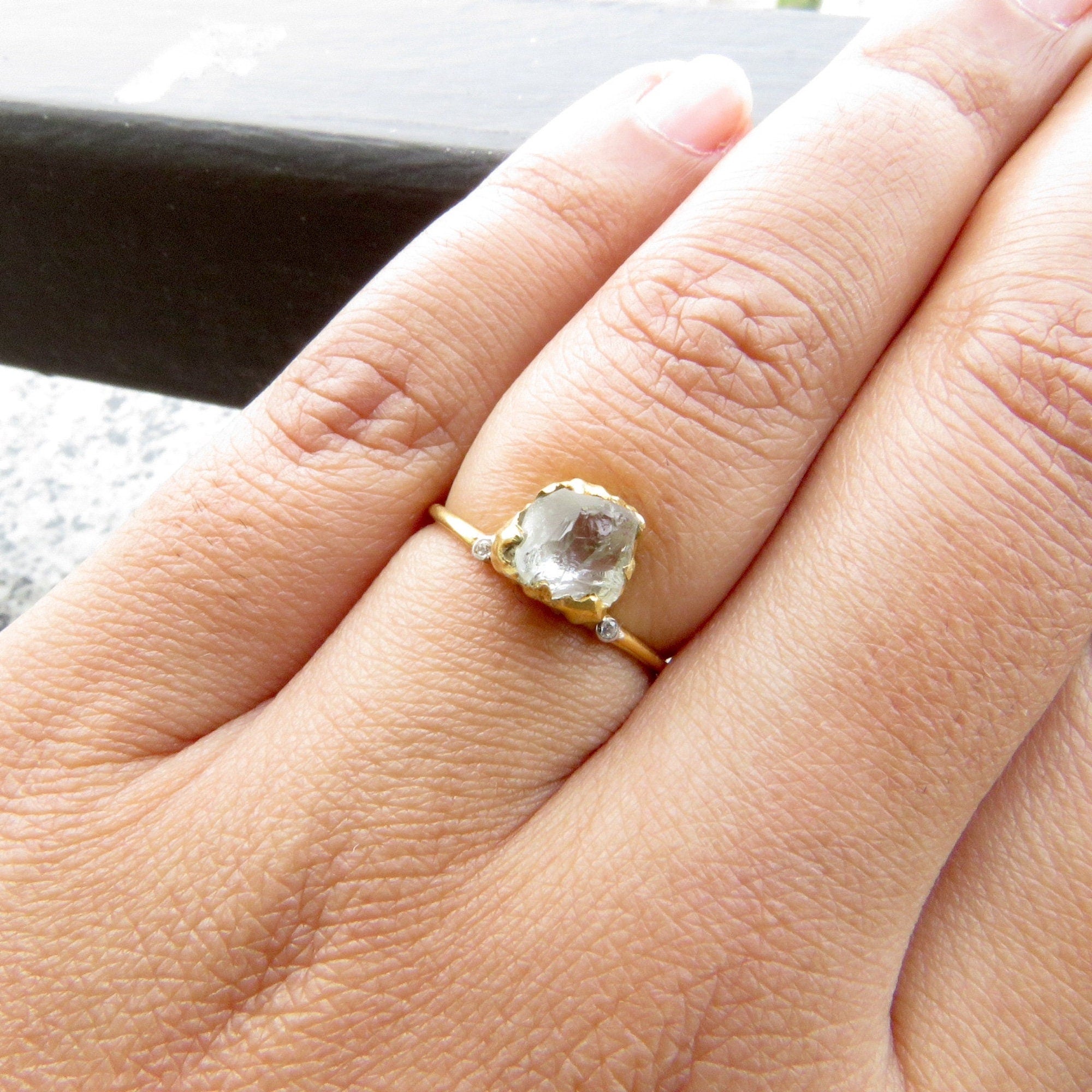 Natural Raw Quartz Crystal Solitaire Ring