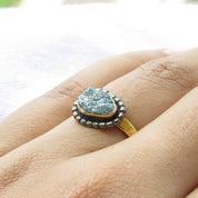 Raw Rough Blue Diamond Solitaire Ring with Black Rhodium Border