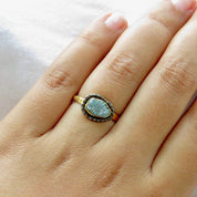 Raw Rough Blue Diamond Solitaire Ring with Black Rhodium Border