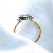 Raw Rough Blue Diamond Solitaire Ring with Black Rhodium Border