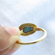 Raw Rough Blue Diamond Solitaire Ring with Black Rhodium Border