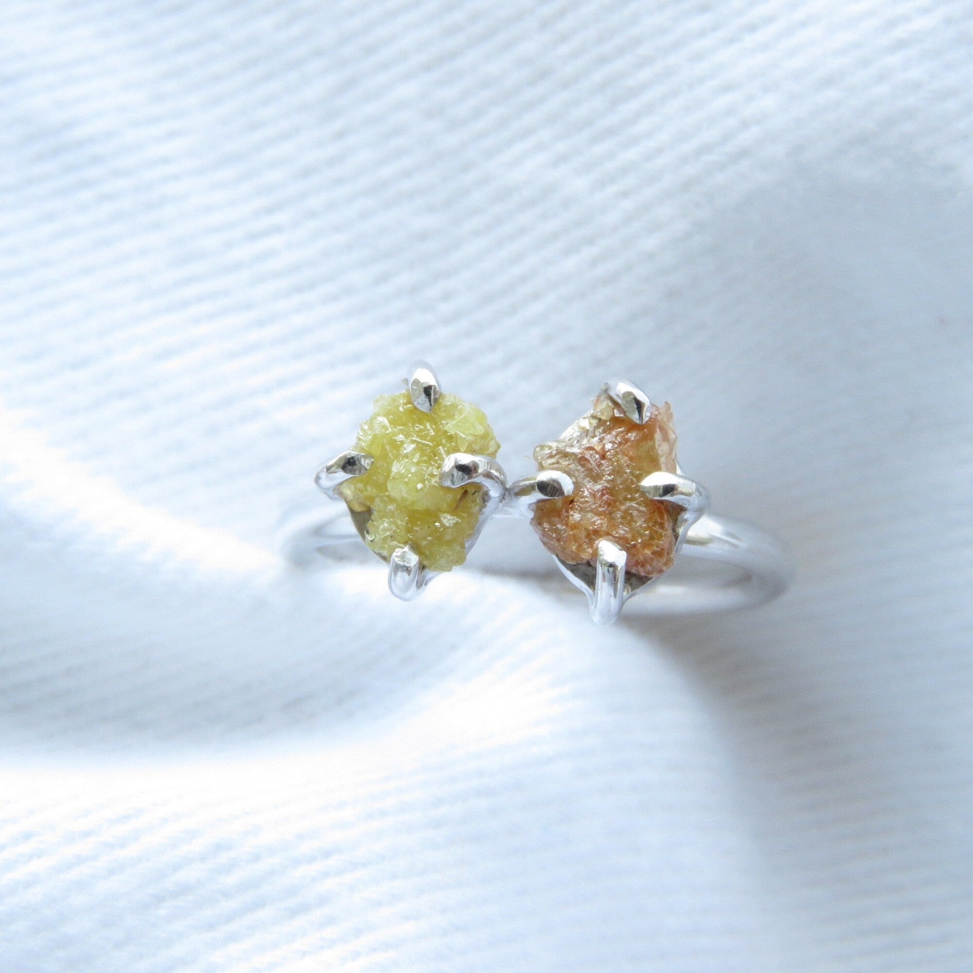 Natural Raw Yellow & Red Diamond Ring