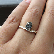 Sterling Silver Salt & Pepper Diamond Slice Solitaire Ring
