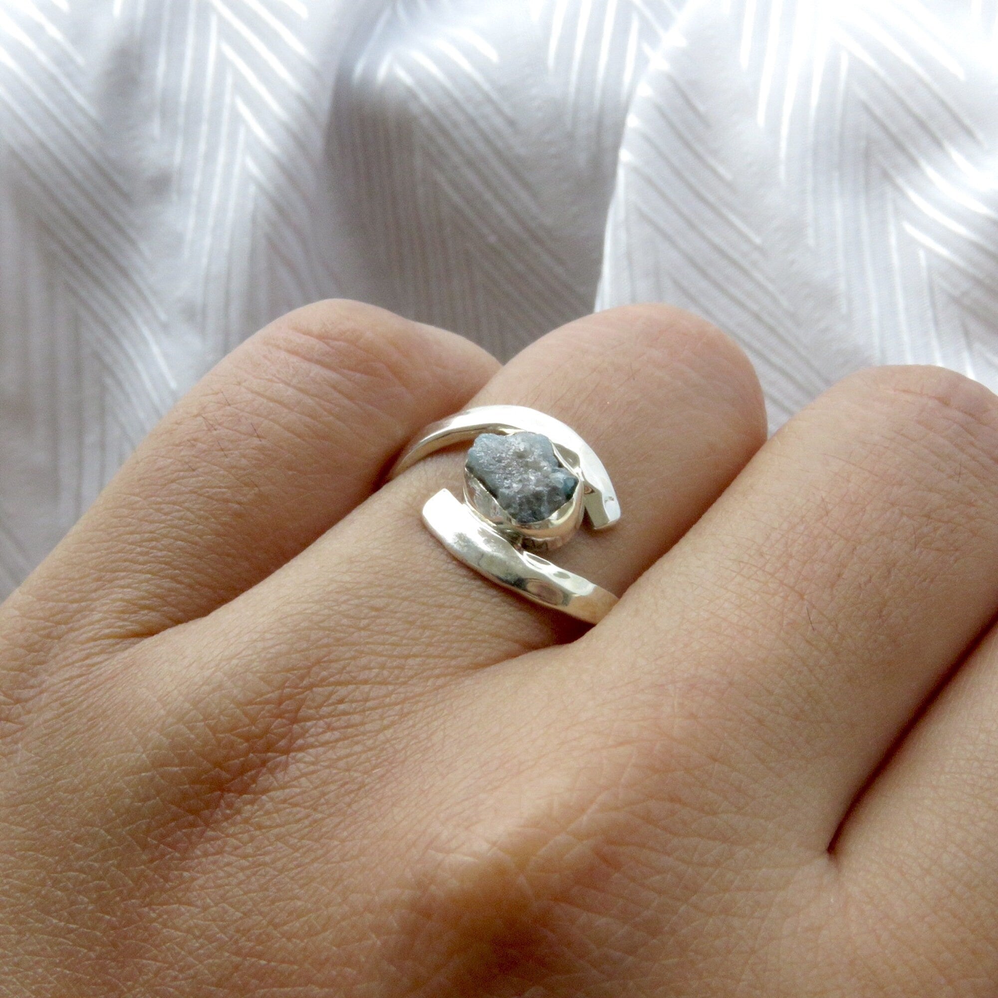 Natural Raw Blue Diamond Solitaire Statement Ring