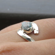 Natural Raw Blue Diamond Solitaire Statement Ring