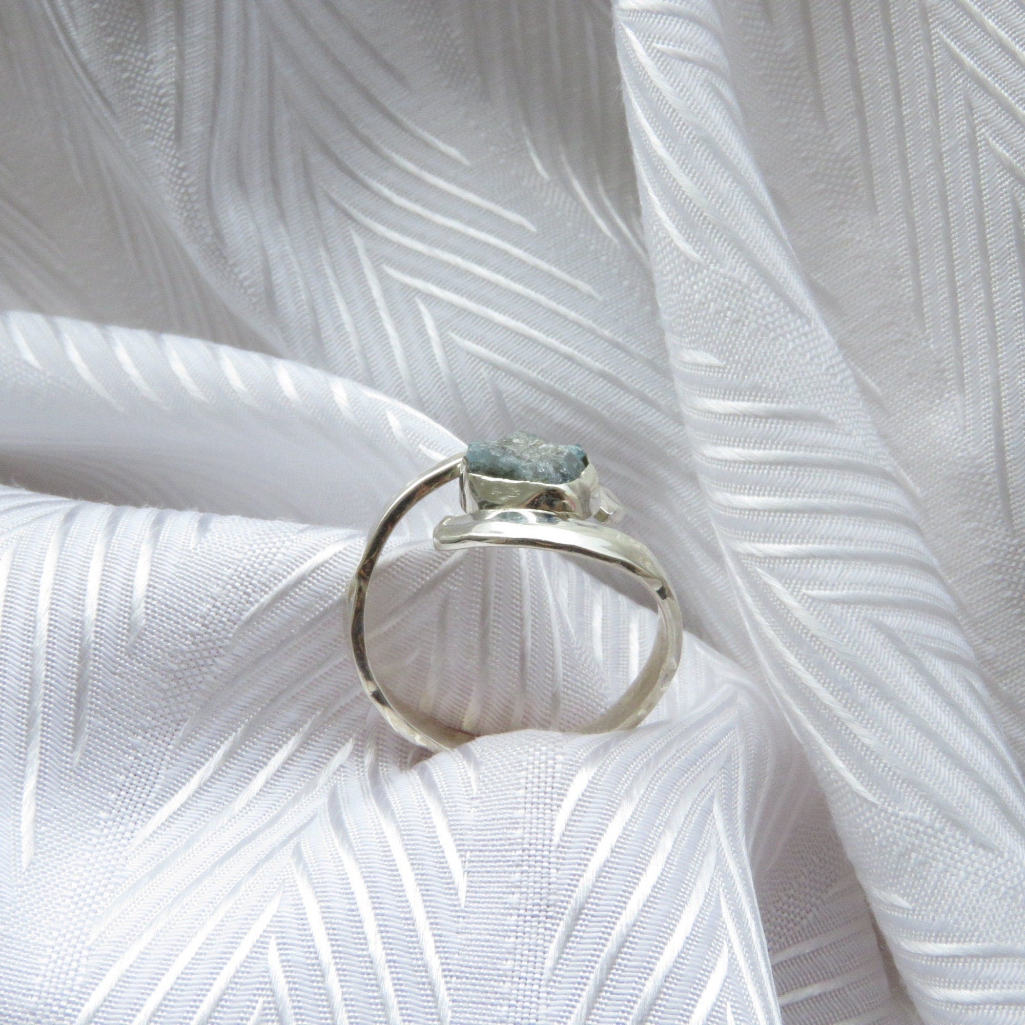 Natural Raw Blue Diamond Solitaire Statement Ring