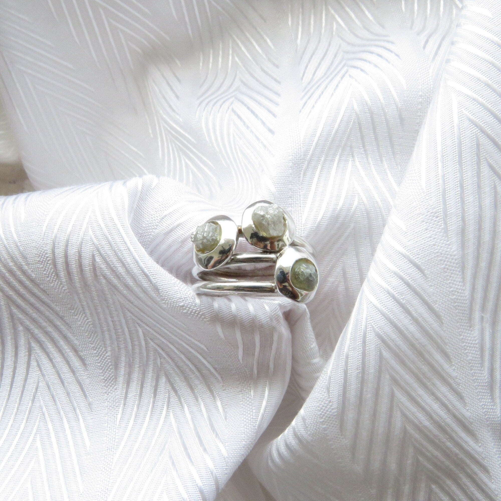 3 Stone Gray Raw Diamond Ring