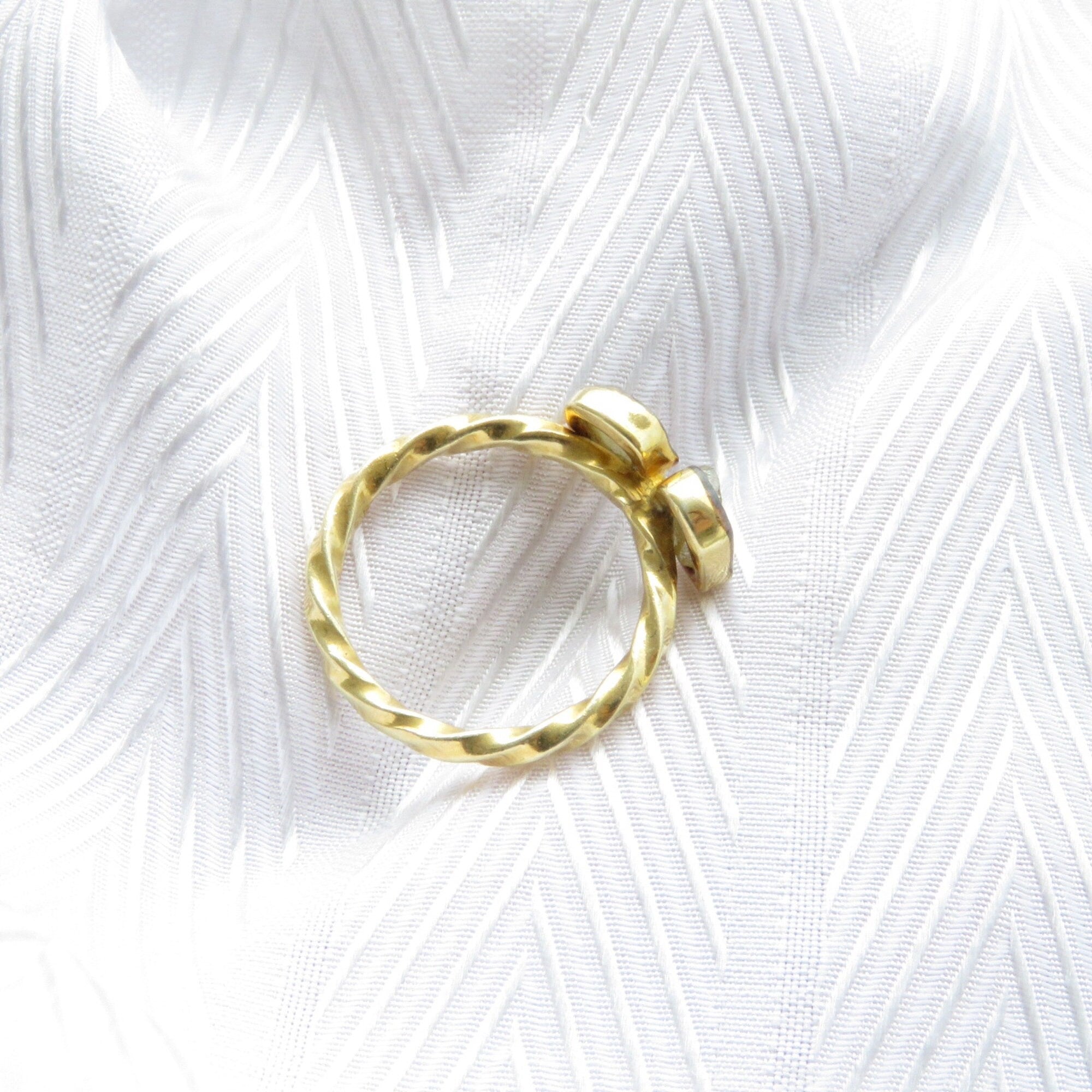 2 Stone Raw Yellow Diamond Ring