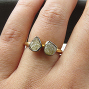 2 Stone Raw Yellow Diamond Ring