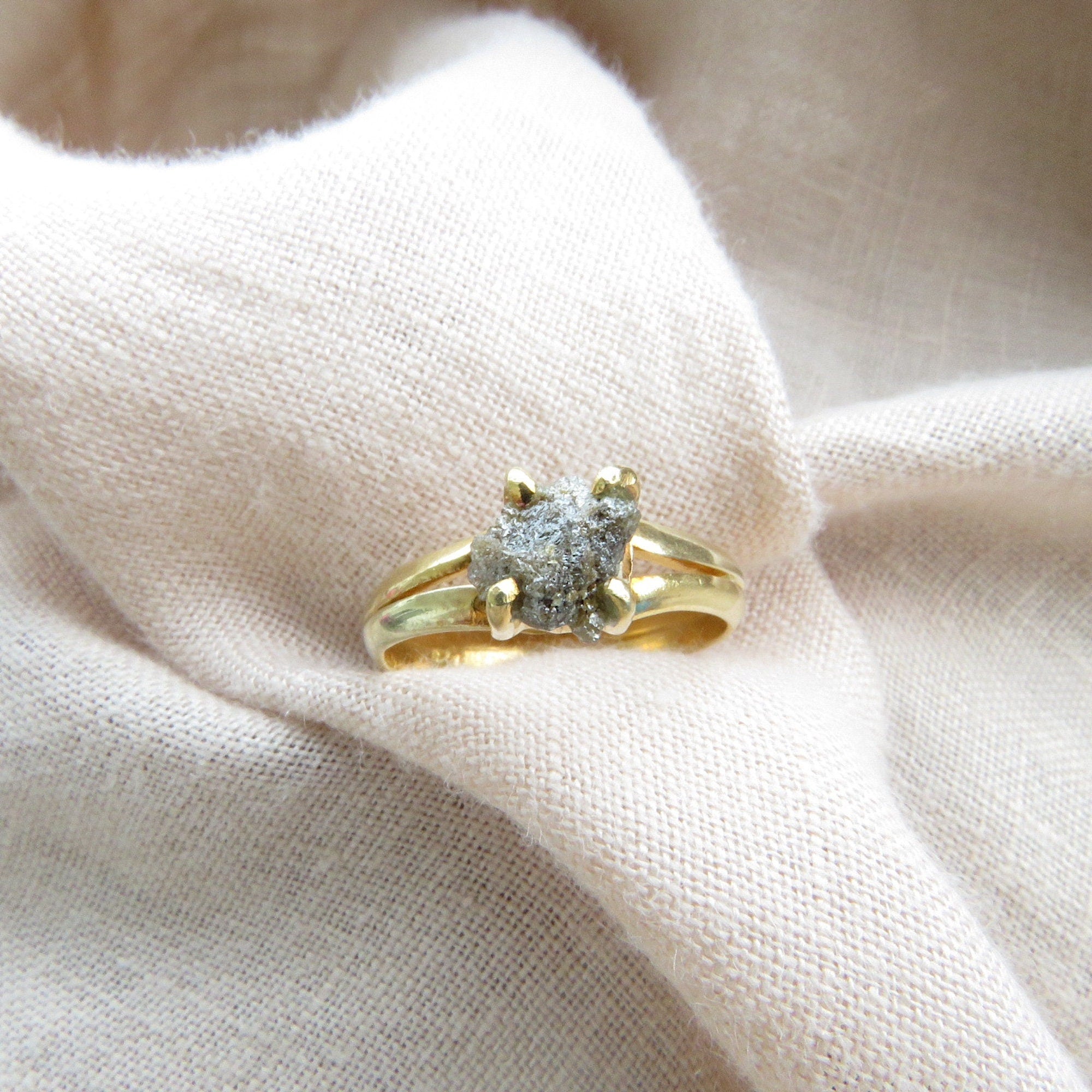 Gray Raw Diamond Solitaire Everyday Wear Ring