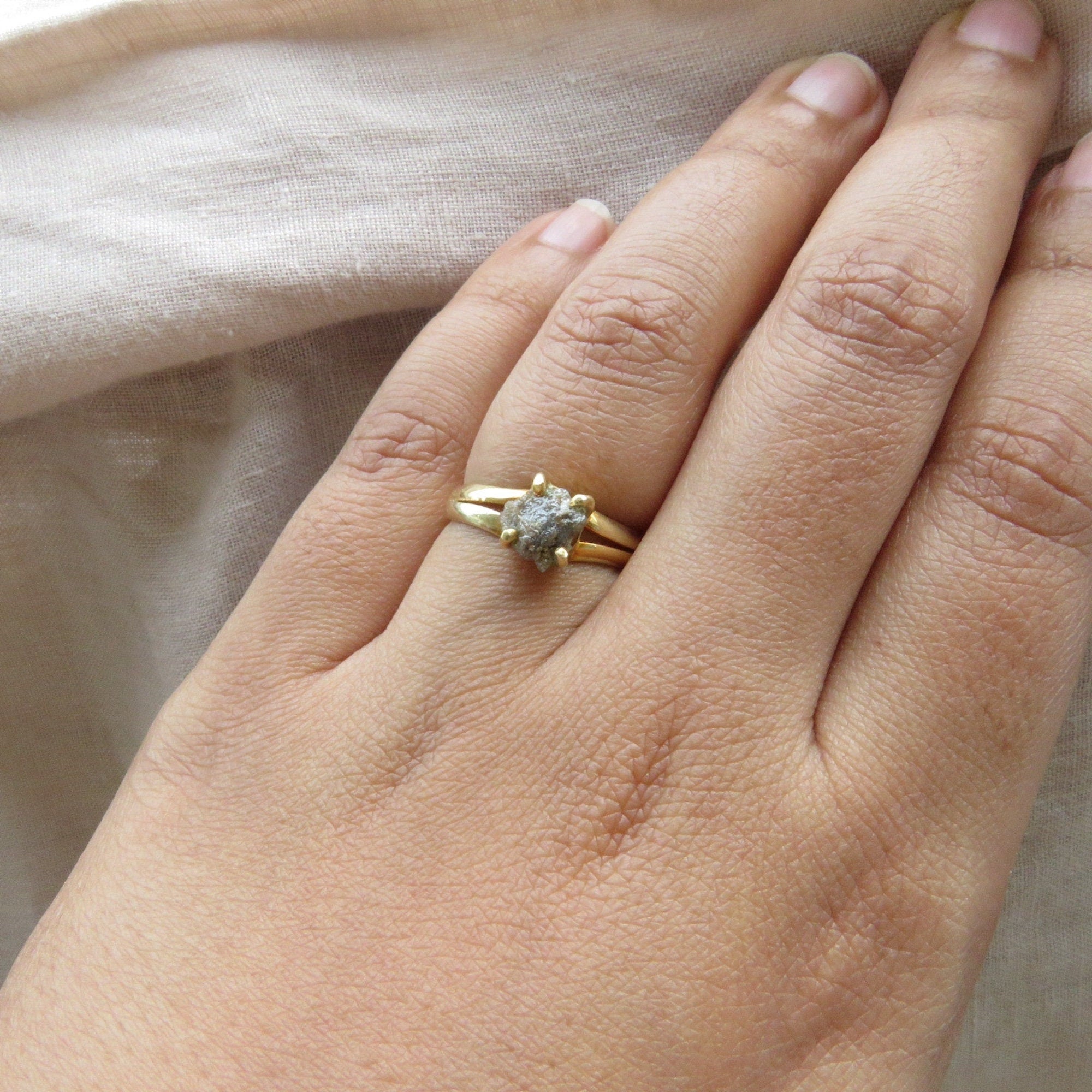 Gray Raw Diamond Solitaire Everyday Wear Ring