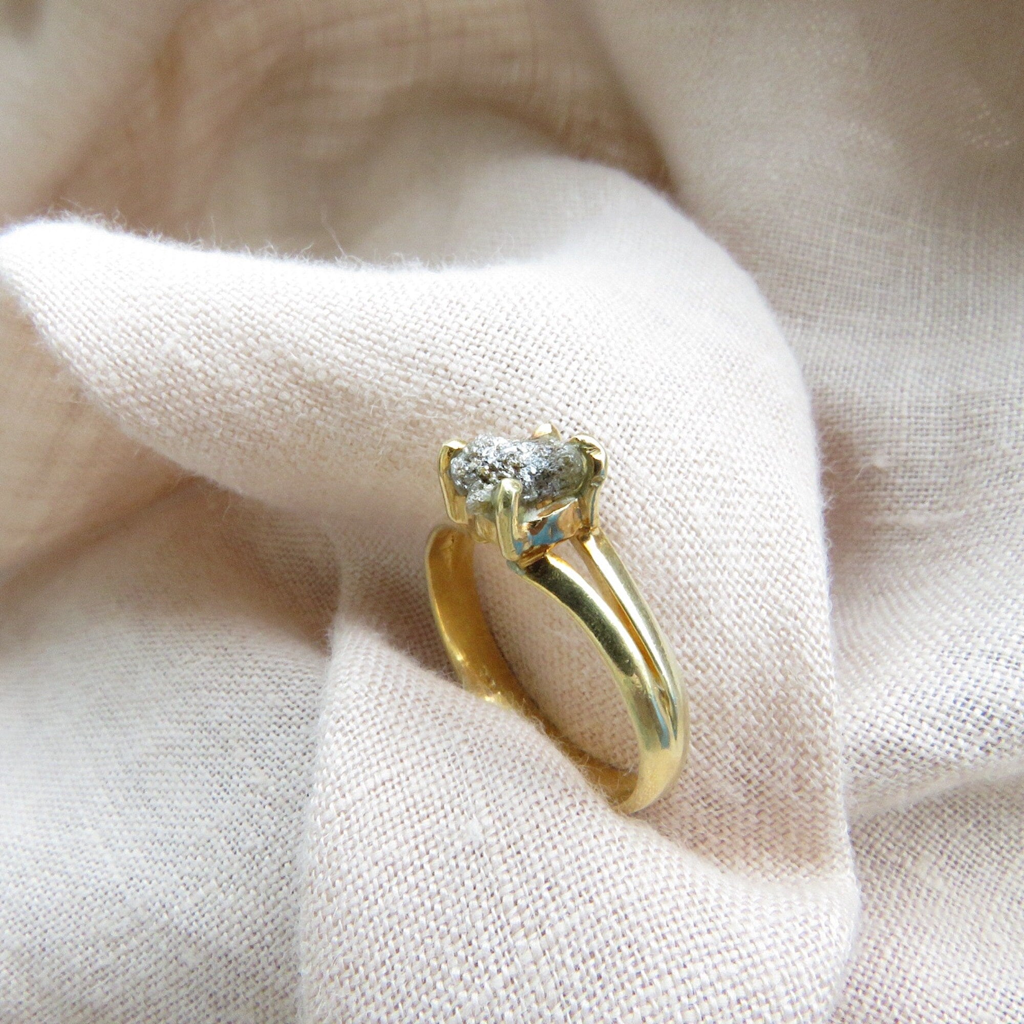 Gray Raw Diamond Solitaire Everyday Wear Ring