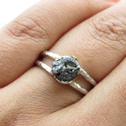 Black Raw Diamond Solitaire Everyday Wear Ring