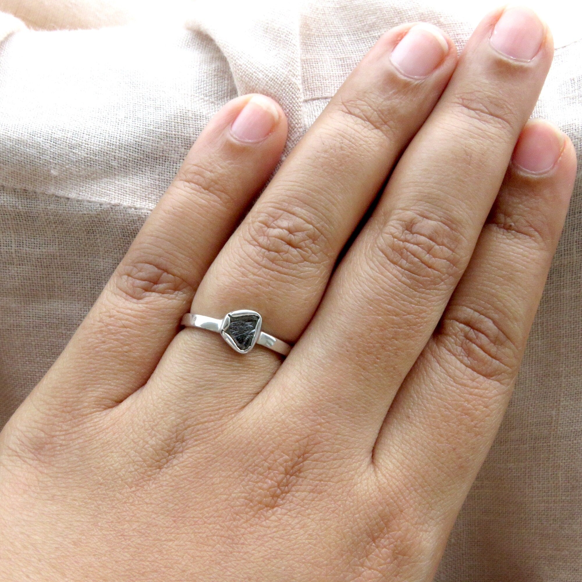 Dainty Black Raw Diamond Solitaire Everyday Wear Ring