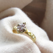 Brown Raw Diamond Gold Hammered Solitaire Statement Ring