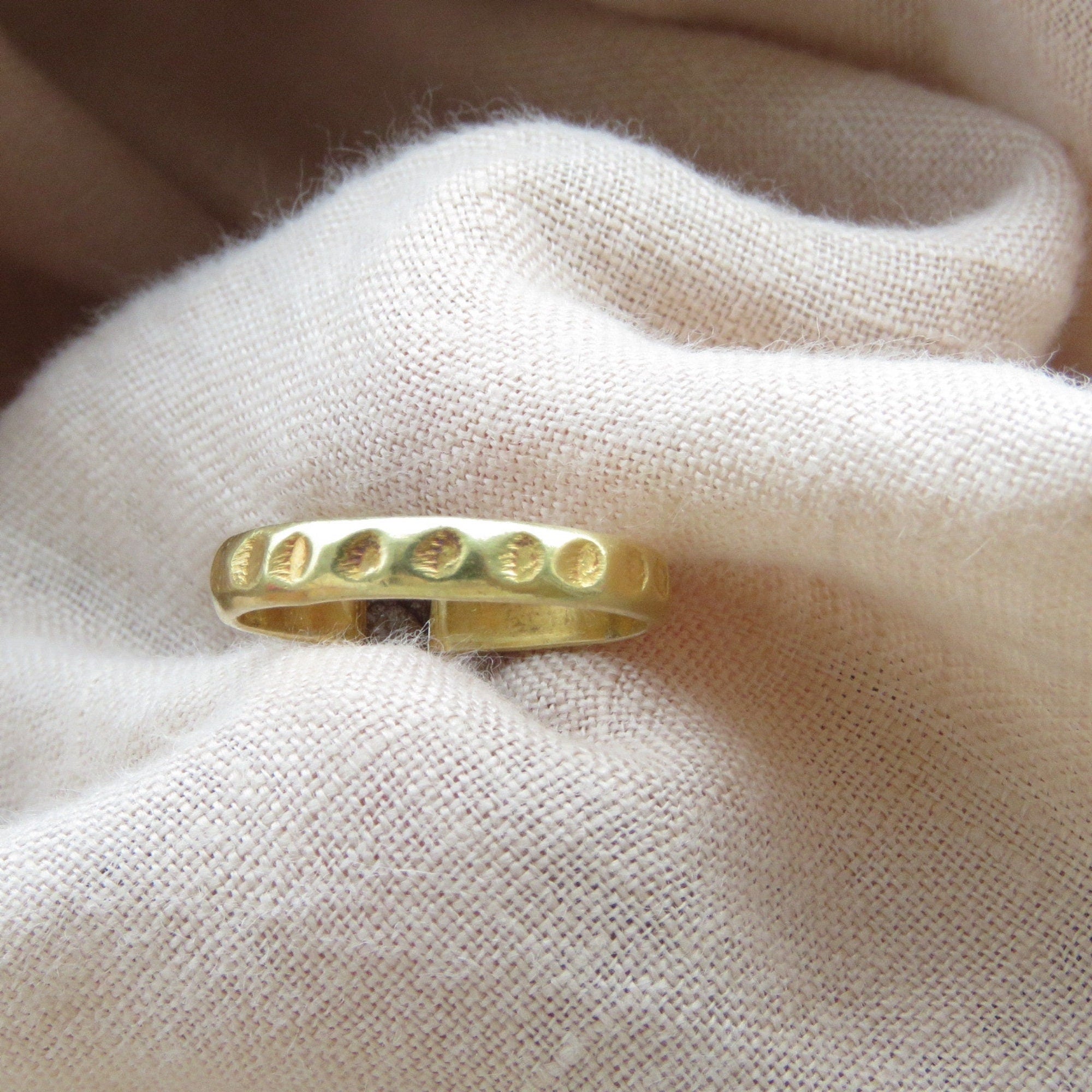 Brown Raw Diamond Gold Hammered Solitaire Statement Ring