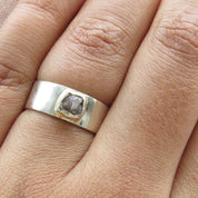 Raw Rough Gray Diamond Solitaire Band Ring