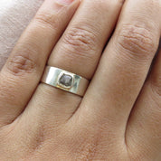 Raw Rough Gray Diamond Solitaire Band Ring