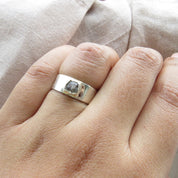 Raw Rough Gray Diamond Solitaire Band Ring