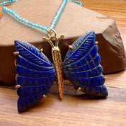 Hand Carved Butterfly Lapis Lazuli Pendant Necklace