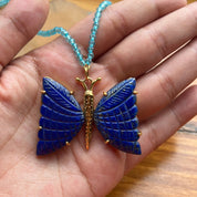 Hand Carved Butterfly Lapis Lazuli Pendant Necklace